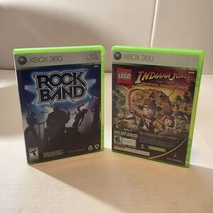 Lot Of Xbox 360 Games Rock Band & Double Indiana Jones W/Kung Fu Panda Untested